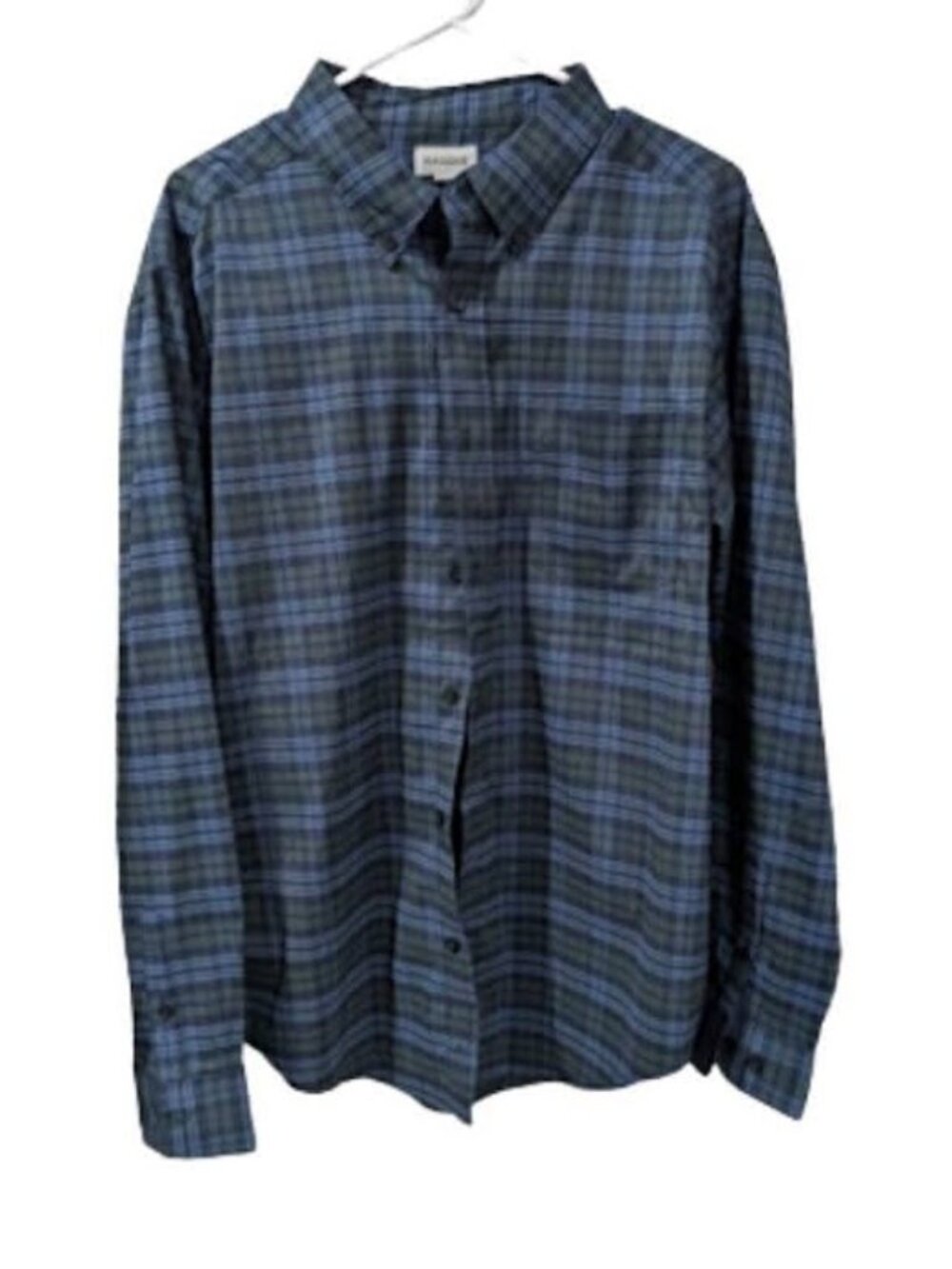 Haggar Men's Navy and Light Blue Plaid Shirt
